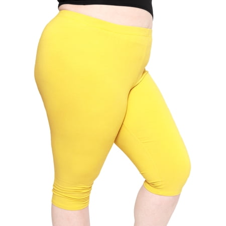 Stretch Is Comfort Women's Cotton Knee Length Leggings Yellow 2X