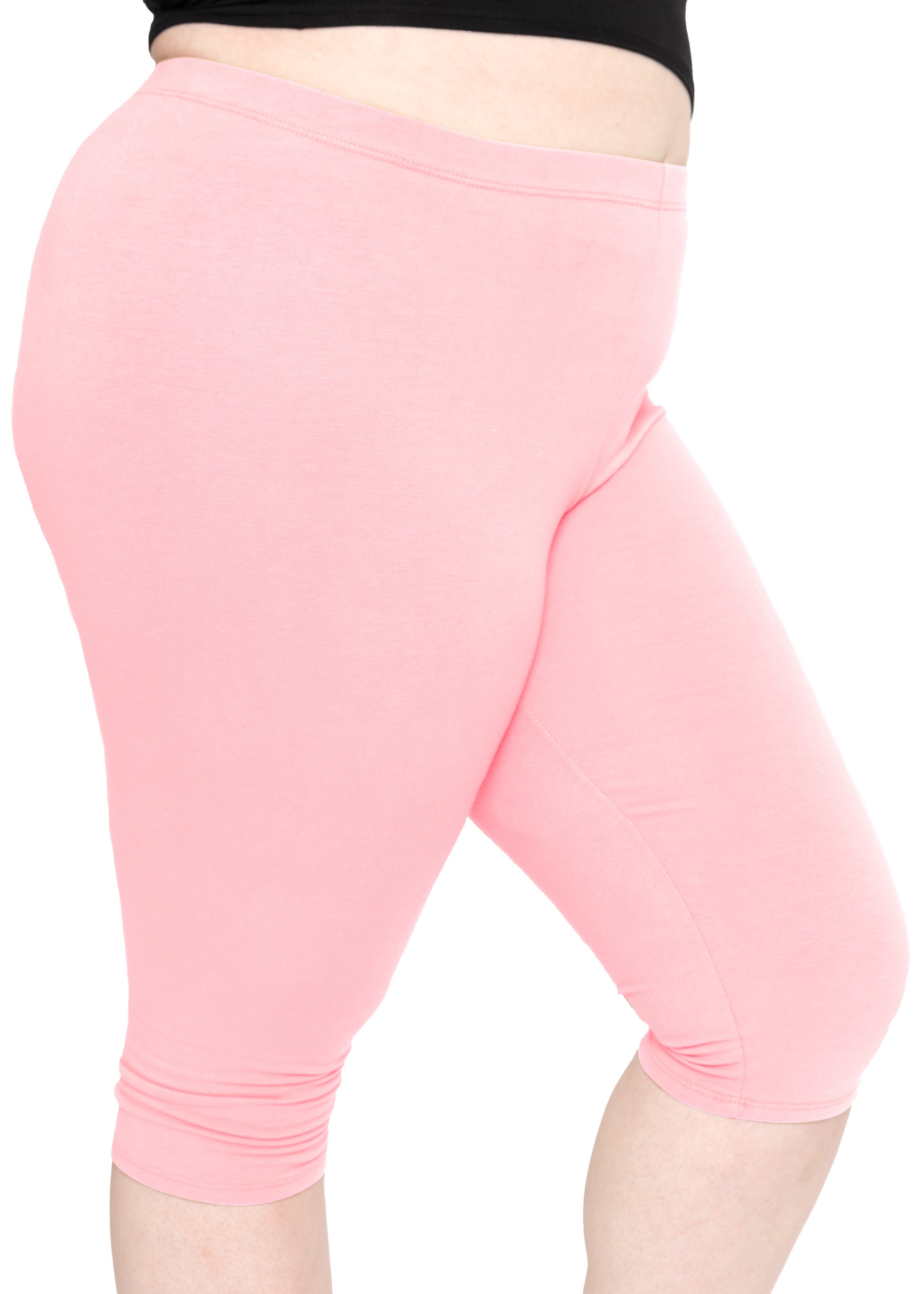 Stretch Is Comfort Women s Cotton Spandex Plus Size Knee Length Leggings Light Pink 4X