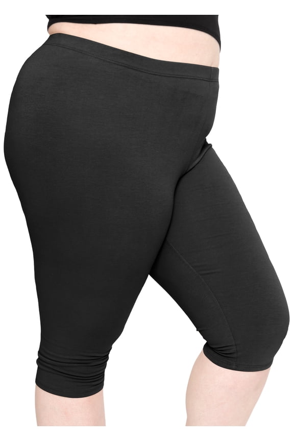 Women's Cotton Knee Length Leggings Black 2X