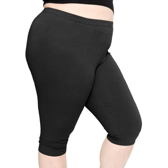 Stretch Is Comfort Women's Cotton/Spandex Plus Size Knee Length Leggings Black Small