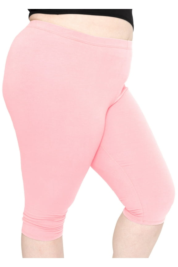 Women's Cotton/Spandex Plus Size Knee Length Leggings Light Pink 2X