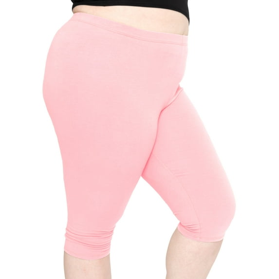 Stretch Is Comfort Women's Cotton/Spandex Plus Size Knee Length Leggings Light Pink 2X