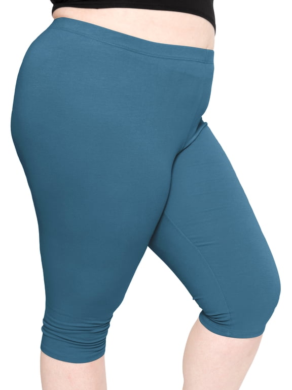 Women's Cotton Knee Length Leggings Teal X-Large