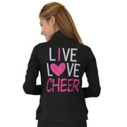 Stretch Is Comfort Women's Glitter Live Love Cheer | Mock Neck Jacket | Adult Small- 2XL