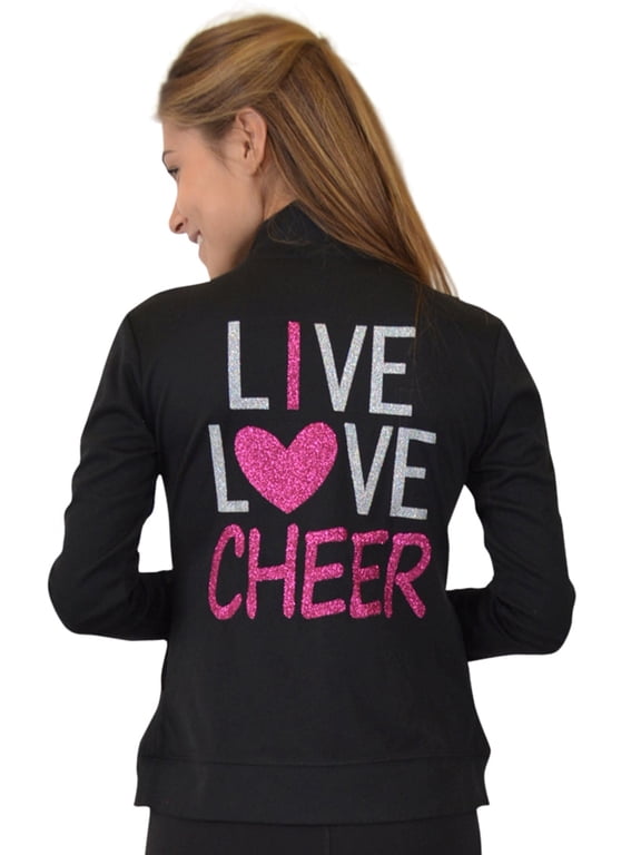 Women's Glitter Live Love Cheer | Mock Neck Jacket | Adult Small- 2XL