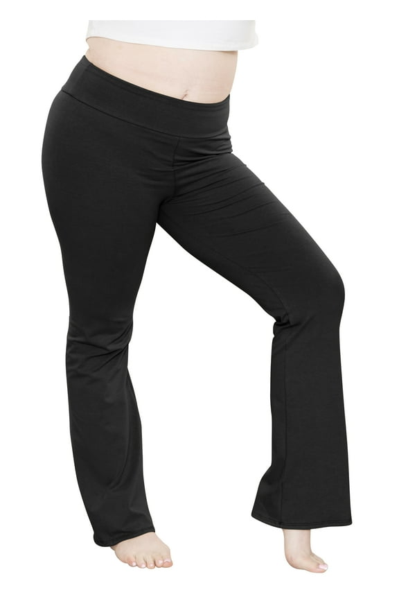 Women's Plus High Waist Cotton Bootcut Yoga Pants Black 5X