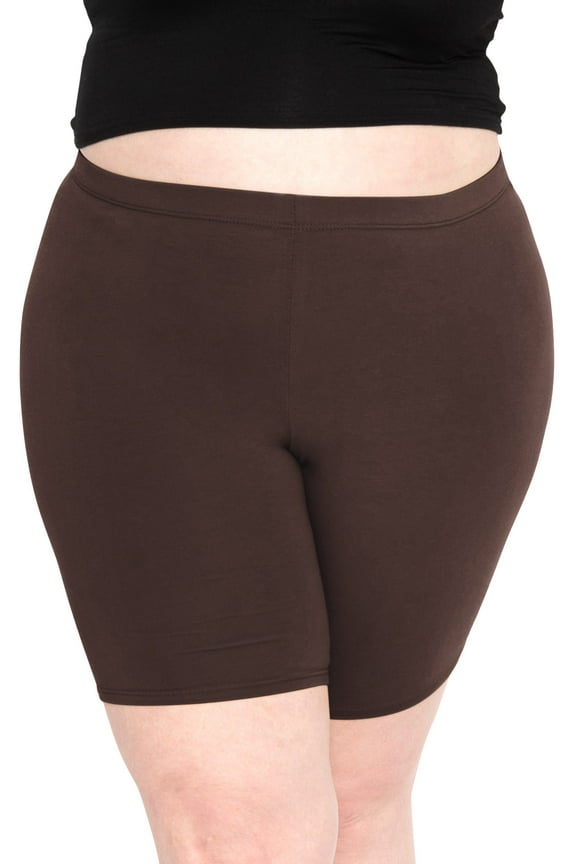 Women's Plus Size Cotton Biker Shorts Brown 2X