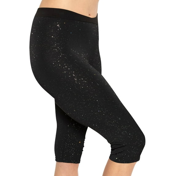 Stretch Is Comfort Women's Plus Size Knee Length Leggings Black Sparkle X-Large