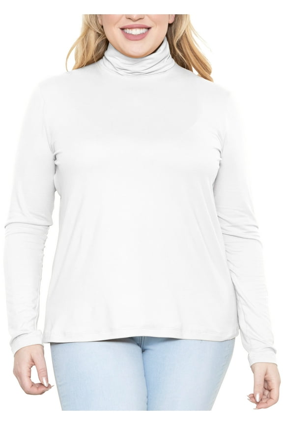 Women's Plus Size Relaxed Fit Warm Long Sleeve Turtleneck Top White 3X