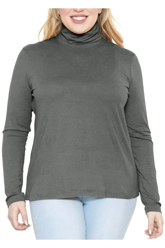 Women's Plus Size Relaxed Fit Warm Long Sleeve Turtleneck Top Charcoal Gray 3X