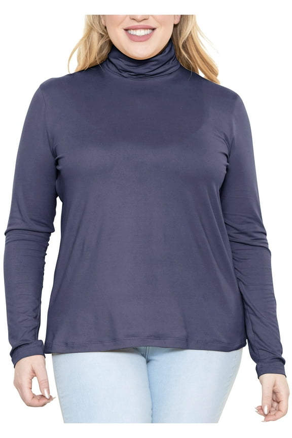 Women's Plus Size Relaxed Fit Warm Long Sleeve Turtleneck Top Navy Blue X-Large
