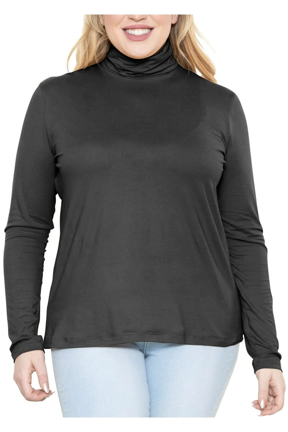 Women's Plus Size Relaxed Fit Warm Long Sleeve Turtleneck Top Black X-large