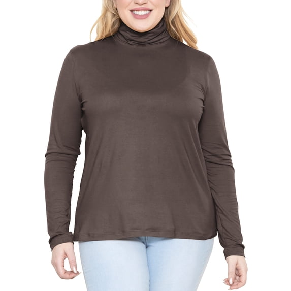 Stretch Is Comfort Women's Plus Size Relaxed Fit Warm Long Sleeve Turtleneck Top Brown 3X