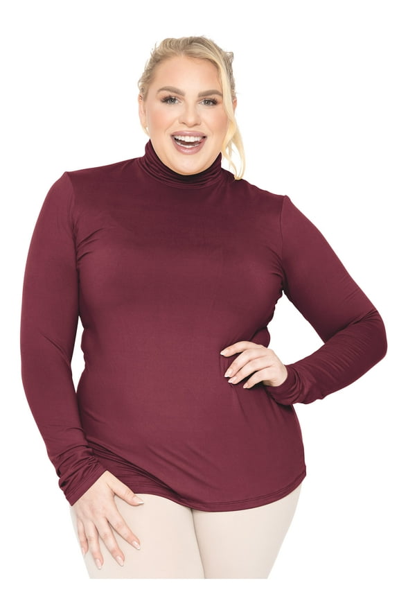Women's Plus Size Warm Long Sleeve Turtleneck Top Burgundy X-Large