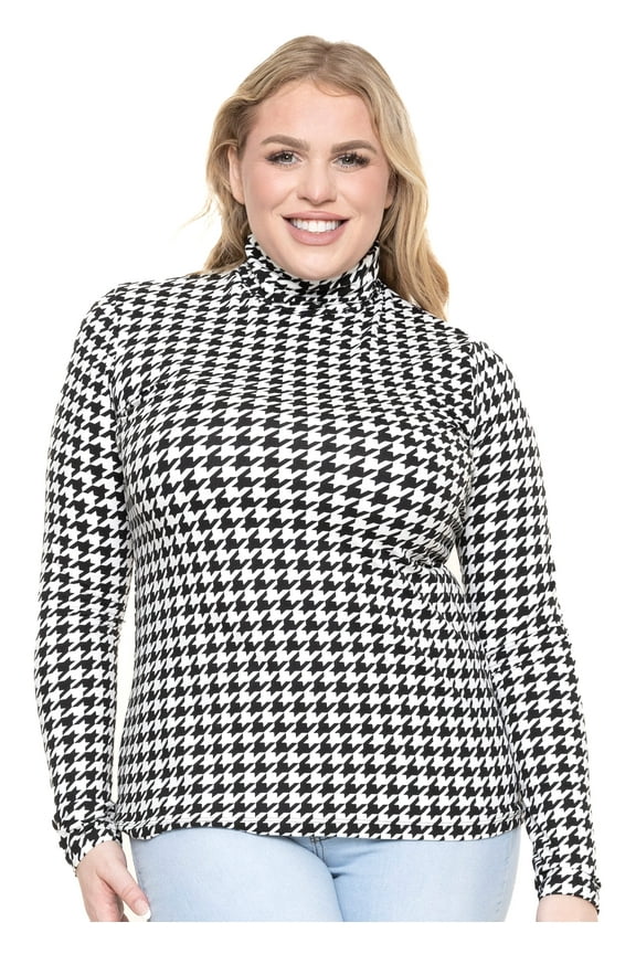 Women's Plus Size Warm Long Sleeve Turtleneck Top Houndstooth 4X