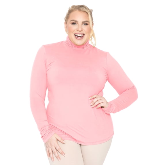 Stretch Is Comfort Women's Plus Size Warm Long Sleeve Turtleneck Top Light Pink 4X