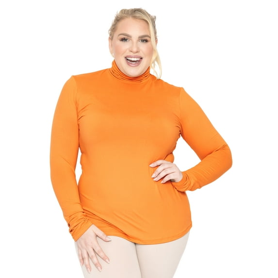 Stretch Is Comfort Women's Plus Size Warm Long Sleeve Turtleneck Top Orange 5X