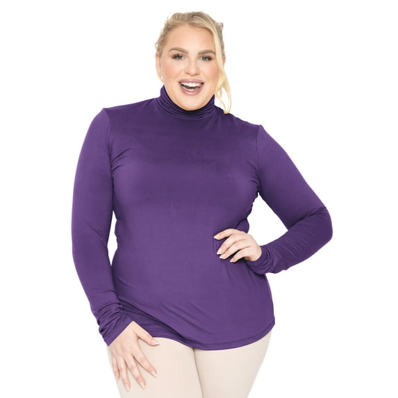 Stretch Is Comfort Women's Plus Size Warm Long Sleeve Turtleneck Top Purple 2X