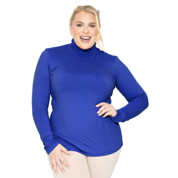 Stretch Is Comfort Women's Plus Size Warm Long Sleeve Turtleneck Top Royal Blue X-Large
