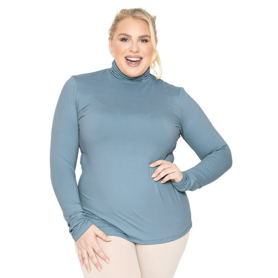 Stretch Is Comfort Women's Plus Size Warm Long Sleeve Turtleneck Top Slate Blue 4X