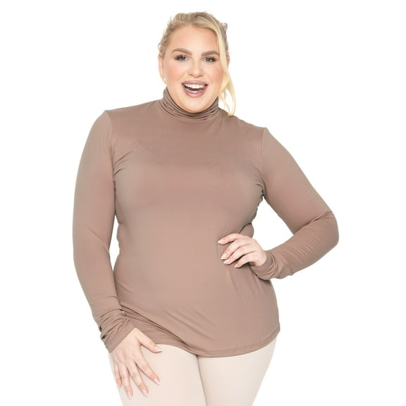 Stretch Is Comfort Women's Plus Size Warm Long Sleeve Turtleneck Top Mocha 3X