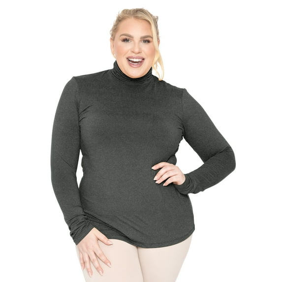 Stretch Is Comfort Women's Plus Size Warm Long Sleeve Turtleneck Top Charcoal Gray 3X