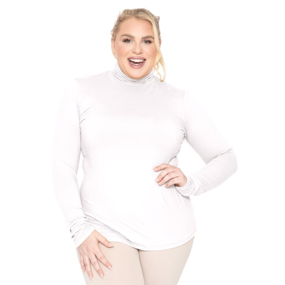 Stretch Is Comfort Women's Plus Size Warm Long Sleeve Turtleneck Top White 3X