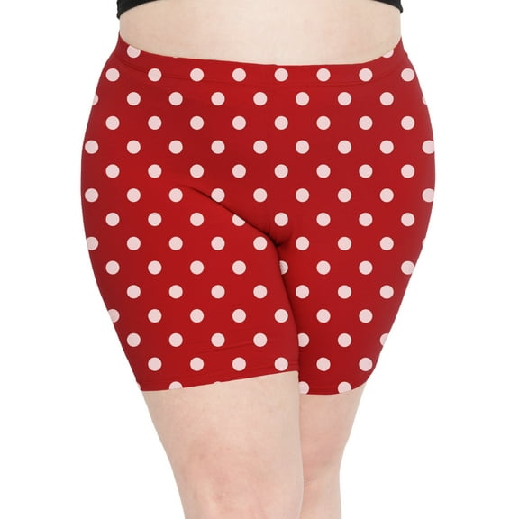 Stretch Is Comfort Women's Polyester Plus Size Bike Shorts Red White Polkadot 3X