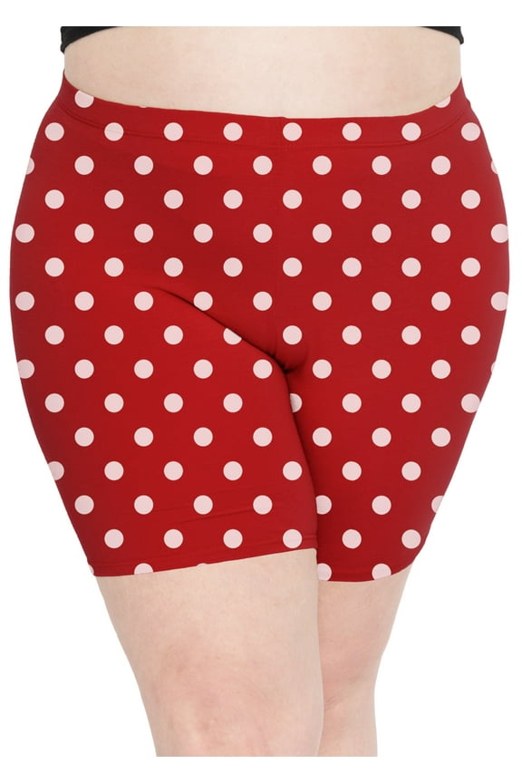 Women's Polyester Plus Size Bike Shorts Red White Polkadot 3X