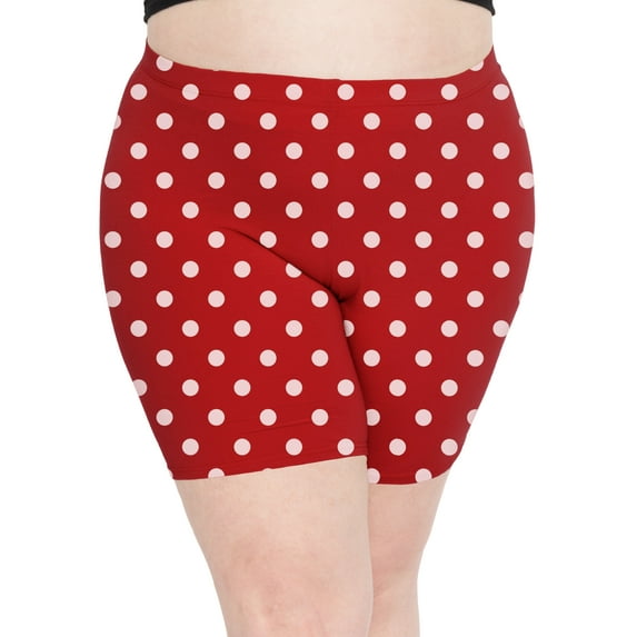 Stretch Is Comfort Women's Polyester Plus Size Bike Shorts Red White Polkadot 7X