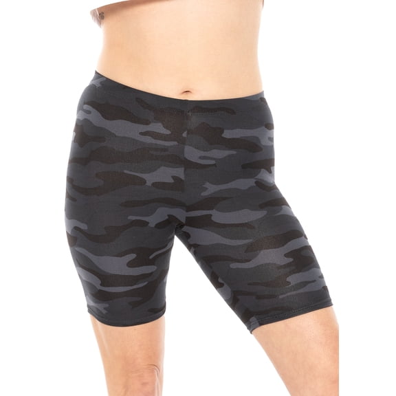 Stretch Is Comfort Women's Polyester Plus Size Biker Shorts Black Camo X-Large