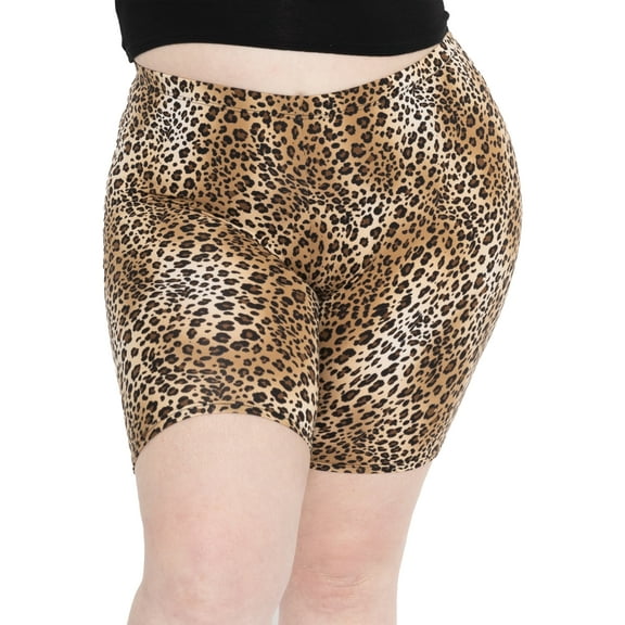Stretch Is Comfort Women's Polyester Plus Size Biker Shorts Brown Cheetah 2X