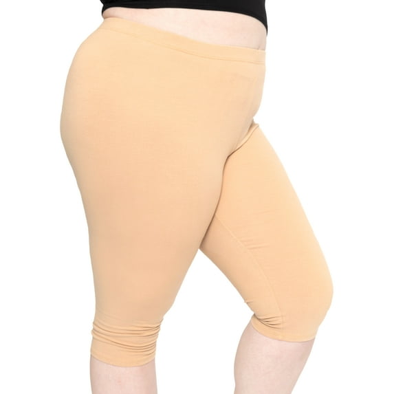 Stretch Is Comfort Women's Polyester Plus Size Knee Length Leggings Beige 2X