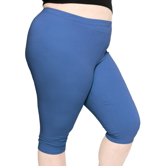 Stretch Is Comfort Women's Polyester Plus Size Knee Length Leggings Light Navy X-Large