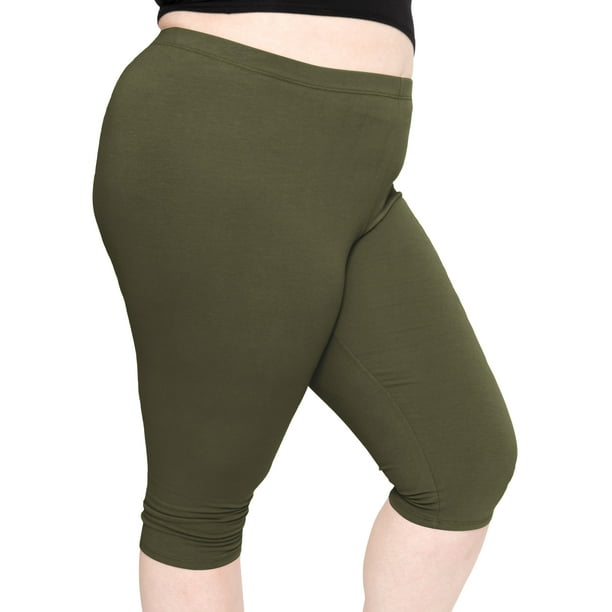Stretch Is Comfort Women s Polyester Plus Size Knee Length Leggings Olive Green 2X