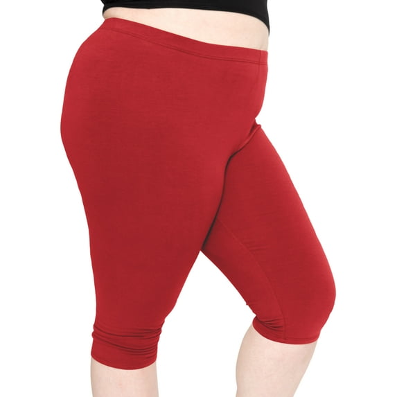 Stretch Is Comfort Women's Cotton/Spandex Plus Size Knee Length Leggings Red 4X