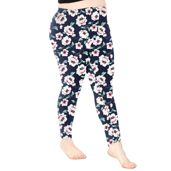 Stretch Is Comfort Women's Polyester Plus Size Leggings Navy Floral 4X