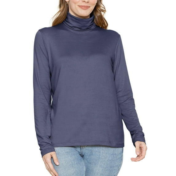 Stretch Is Comfort Women's Relaxed Long Sleeve Turtleneck Top Navy Blue 2X