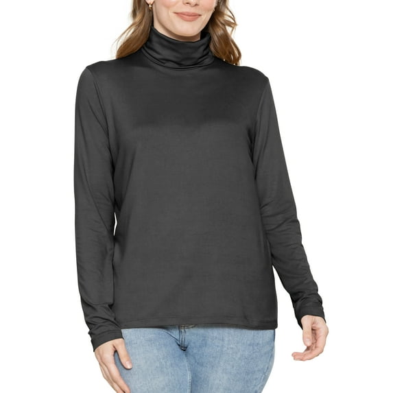 Stretch Is Comfort Women's Relaxed Long Sleeve Turtleneck Top Black 5X