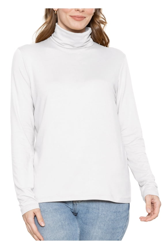 Women's Relaxed Long Sleeve Turtleneck Top White X-Large