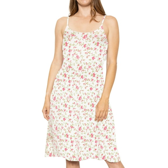 Stretch Is Comfort Women's Tank Camisole Flowy Midi Dress Pink Rose Vine Large