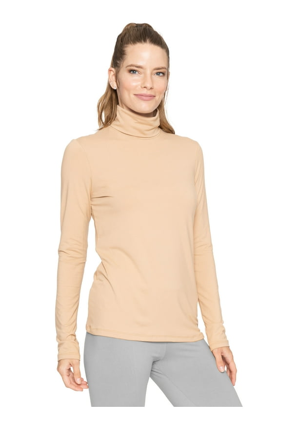 Women's Warm Long Sleeve Turtleneck Top Beige Medium