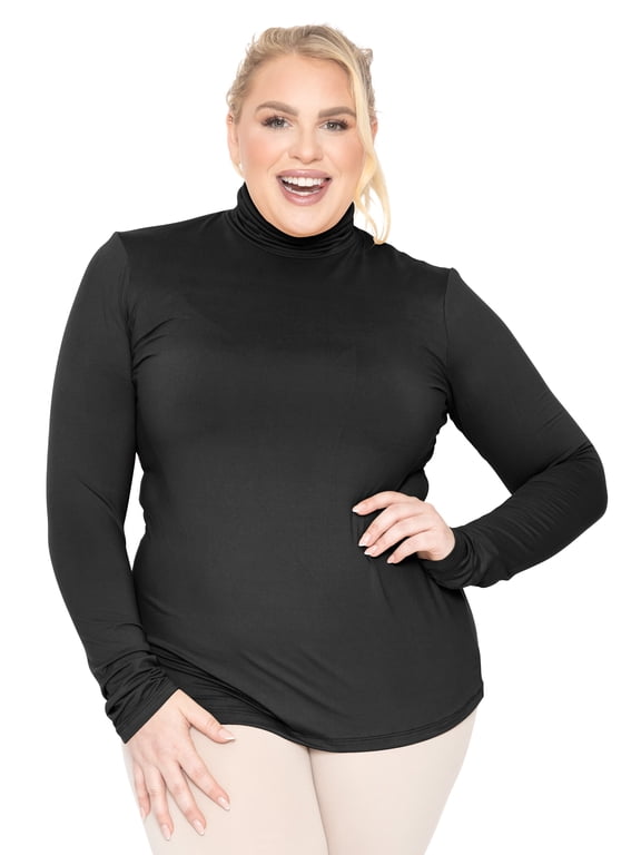 Women's Warm Long Sleeve Turtleneck Top Black 2X