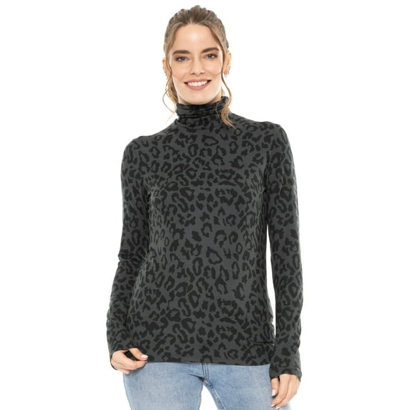 Stretch Is Comfort Women's Warm Long Sleeve Turtleneck Top Black Cheetah Large