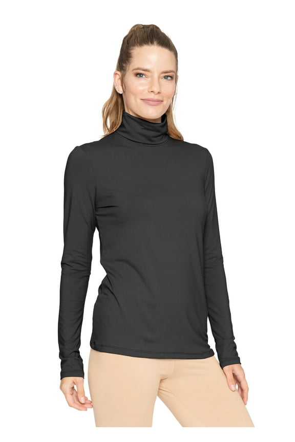 Women's Warm Long Sleeve Turtleneck Top Black Medium