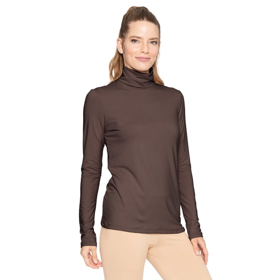 Stretch Is Comfort Women's Warm Long Sleeve Turtleneck Top Brown Medium