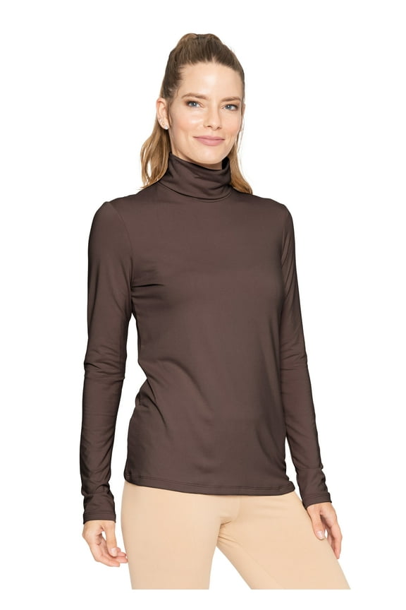 Women's Warm Long Sleeve Turtleneck Top Brown Small
