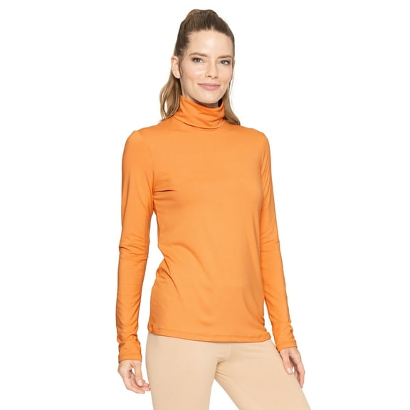Stretch Is Comfort Women's Warm Long Sleeve Turtleneck Top Orange Small