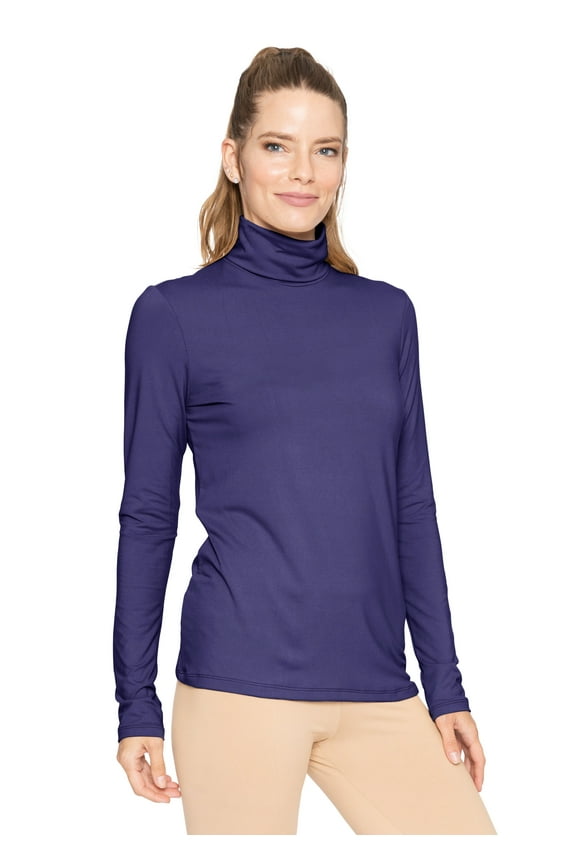 Women's Warm Long Sleeve Turtleneck Top Navy Blue 3X