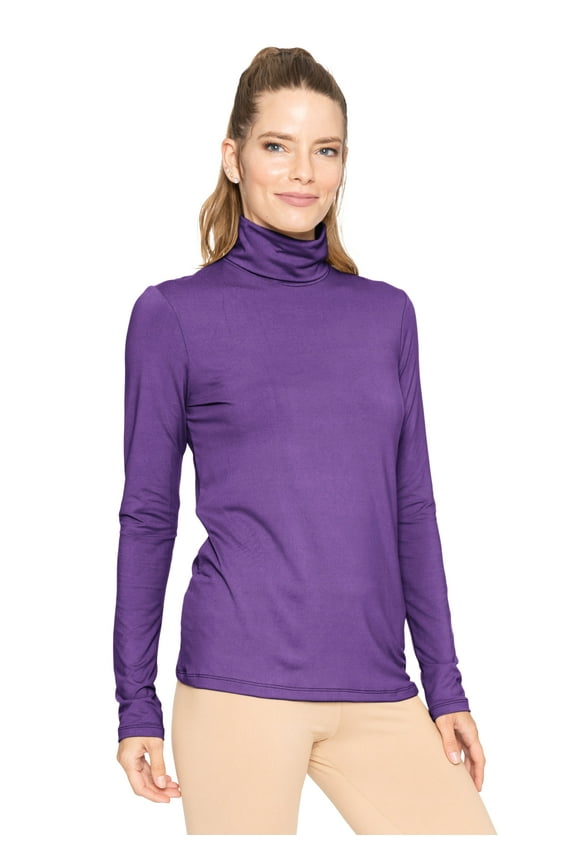 Women's Warm Long Sleeve Turtleneck Top Purple 4X